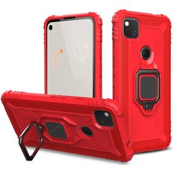 Mobigear Armor Ring Coque Google Pixel 4a Coque arrière Rigide Anti-Chocs avec Anneau-Support - Rouge