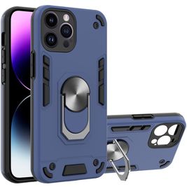 Mobigear Armor Ring Coque iPhone 14 Pro Max Coque arrière Rigide Anti-Chocs avec Anneau-Support - Bleu