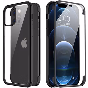 Valenta Full Cover Coque iPhone 12 Coque arrière en Verre trempé Anti-Chocs - Noir