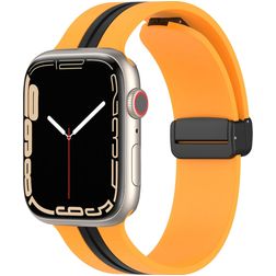 Mobigear Stripe Mag Bracelet Silicone pour Apple Watch Fermeture magnétique - 42/41/40/38 mm - Noir / Jaune