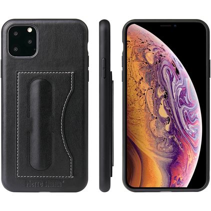 Fierre Shann Card Pocket Coque iPhone 11 Pro Coque arrière avec Porte-Cartes et Support Amovible - Noir