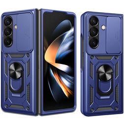 Mobigear Armor Ring Cam Slide Coque Samsung Galaxy Z Fold 8 Ultra Coque arrière Rigide Anti-Chocs avec Anneau-Support et Protecteur Lentilles - Bleu