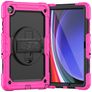 Mobigear SureGrip Xtreme Coque Samsung Galaxy Tab A9 Plus (2023) Coque arrière en Plastique rigide,Silicone + Bandoulière + Support Amovible - Rose