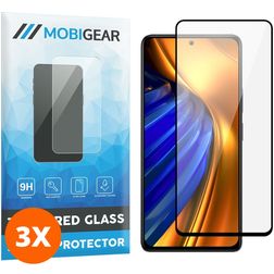 Mobigear Premium POCO F4 Verre trempé Protection d'écran - Compatible Coque - Noir (Lot de 3)