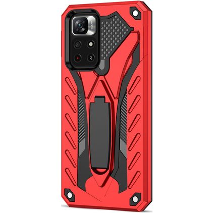 Mobigear Armor Stand POCO M4 Pro 5G Plastique rigide Coque arrière Antichoc avec béquille - Rouge