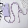 Mobigear Lanyard Card iPhone 15 Coque avec cordon en Silicone et Porte-Cartes - Violet