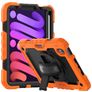 Mobigear SureGrip Xtreme Coque iPad Mini 7 (2024) Coque arrière en Plastique rigide,Silicone + Porte-crayon + Bandoulière + Support Amovible - Noir / Orange