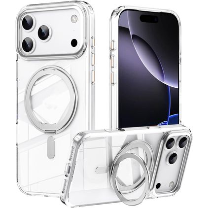 Mobigear Frosted Mag Coque iPhone 17 Pro MagSafe Coque arrière Rigide avec Support Amovible - Argent