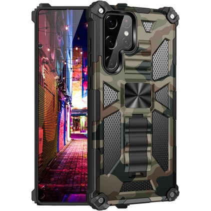 Mobigear Armor Stand Coque Samsung Galaxy S22 Ultra Coque arrière Rigide Anti-Chocs avec Support Amovible - Vert