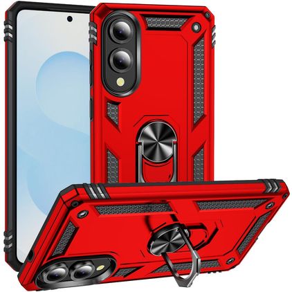 Mobigear Armor Ring Coque Samsung Galaxy S25 Edge Coque arrière Rigide Anti-Chocs avec Anneau-Support - Rouge