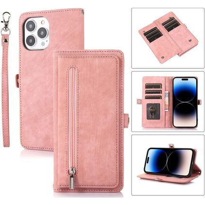 Mobigear Zipper iPhone 14 Pro Étui Portefeuille - Rose doré