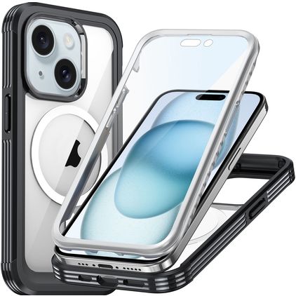 Mobigear Rugged Mag iPhone 15 MagSafe Plastique rigide Coque arrière Antichoc - Noir