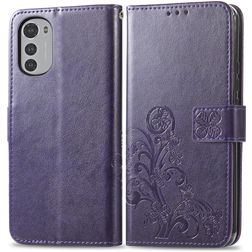 Mobigear Clover Housse Motorola Moto E32s Etui Porte-Monnaie - Violet