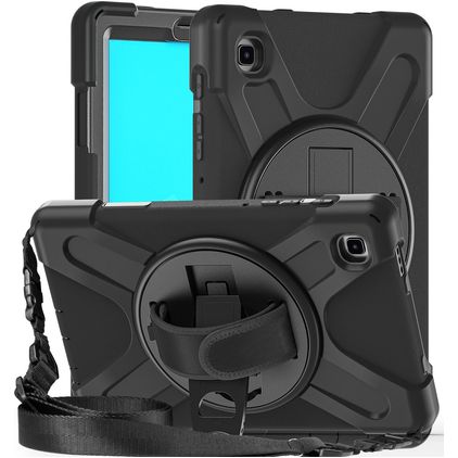 Mobigear SureGrip XGuard Coque Samsung Galaxy Tab A7 Lite Coque arrière en Plastique rigide,Silicone + Bandoulière + Support Amovible - Noir