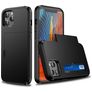 Mobigear Card iPhone 12 Mini Plastique rigide Coque arrière Antichoc avec porte-cartes - Noir