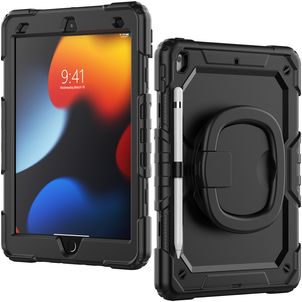 Mobilize Rotating Defender iPad 7 (2019) Plastique rigide / Silicone Coque arrière + Bandoulière + Support - Noir