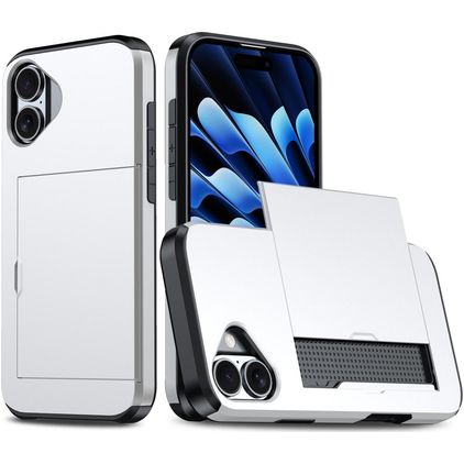 Mobigear Card Coque iPhone 18 Coque arrière Rigide Anti-Chocs avec Porte-Cartes - Argent