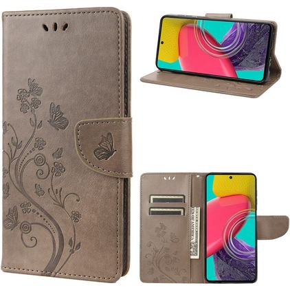Mobigear Flowers Housse Samsung Galaxy M53 Etui Porte-Monnaie - Gris