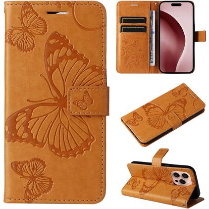 Mobigear Butterfly iPhone 16 Pro Étui Portefeuille - Cognac