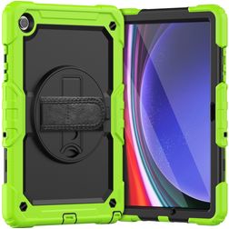 Mobigear SureGrip Xtreme Coque Samsung Galaxy Tab A9 Plus (2023) Coque arrière en Plastique rigide,Silicone + Bandoulière + Support Amovible - Vert