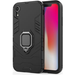 Mobigear Armor Ring iPhone XR Plastique rigide Coque arrière Antichoc avec bague de maintien - Noir