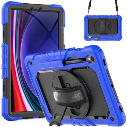 Mobigear SureGrip Xtreme Coque Samsung Galaxy Tab S9 Coque arrière en Plastique rigide,Silicone + Porte-crayon + Bandoulière + Support Amovible - Dark Blue