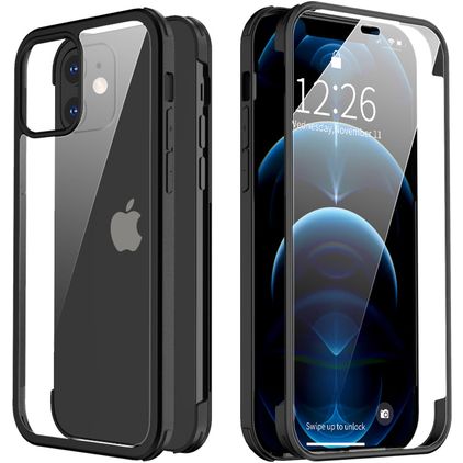 Valenta Full Cover Coque iPhone 12 Mini Coque arrière en Verre trempé Anti-Chocs - Noir