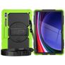 Mobigear SureGrip Xtreme Coque Samsung Galaxy Tab S9 Ultra Coque arrière en Plastique rigide,Silicone + Bandoulière + Support Amovible - Noir / Vert