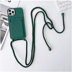 Mobigear Lanyard Card iPhone 15 Pro Coque avec cordon en Silicone et Porte-Cartes - Vert