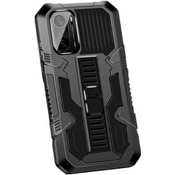 Mobigear Armor Stand Coque POCO F3 Coque arrière Rigide Anti-Chocs avec Support Amovible - Noir