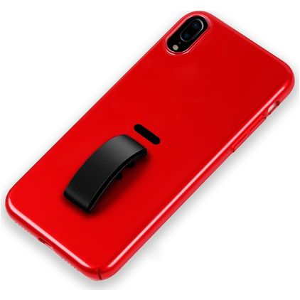 Mobigear Rubber Ring iPhone XS Max Plastique rigide Coque arrière avec bague de maintien - Rouge