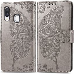 Mobigear Butterfly Housse Samsung Galaxy A40 Etui Porte-Monnaie - Gris