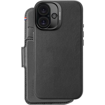 Decoded Detachable Wallet Housse iPhone 16 MagSafe Etui avec Coque Détachable en Cuir Véritable Porte-Monnaie - Noir