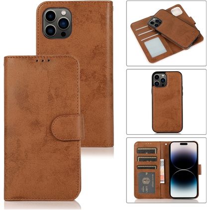 Mobigear Wallet Housse iPhone 15 Pro Max Etui avec Coque Détachable Porte-Monnaie - Marron