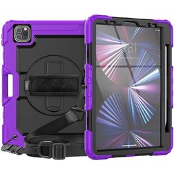 Mobigear SureGrip Xtreme Coque iPad Air 11 Pouces (2024) Coque arrière en Plastique rigide,Silicone + Porte-crayon + Bandoulière + Support Amovible - Violet