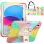 Mobigear SureGrip Coque iPad 10 (2022) Coque arrière en Plastique rigide,Silicone + Porte-crayon + Bandoulière + Support Amovible - Rainbow