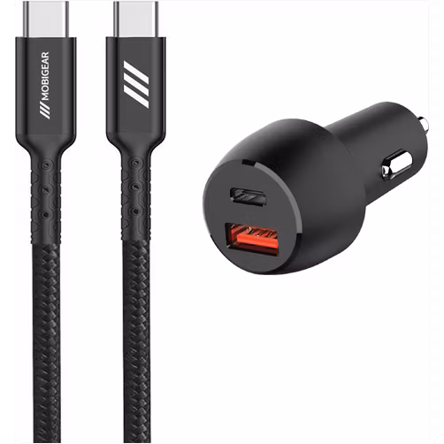 Mobigear Essentials - Double USB / USB-C Chargeur voiture USB-C 1 mètre Power Delivery 48W - Noir