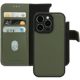 Mobiparts Housse iPhone 14 Pro MagSafe Etui avec Coque Détachable en Cuir Véritable Porte-Monnaie - Vert