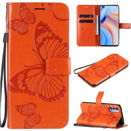 Mobigear Butterfly Housse OPPO Reno 4 Etui Porte-Monnaie - Orange