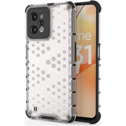 Mobigear Honeycomb Coque Realme C31 Coque arrière Rigide Anti-Chocs - Blanc