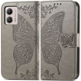 Mobigear Butterfly Housse Motorola Moto G53 5G Etui Porte-Monnaie - Gris