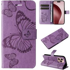 Mobigear Butterfly Housse iPhone 16 Pro Etui Porte-Monnaie - Violet