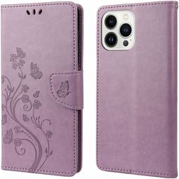Mobigear Flowers Housse iPhone 14 Pro Etui Porte-Monnaie - Violet