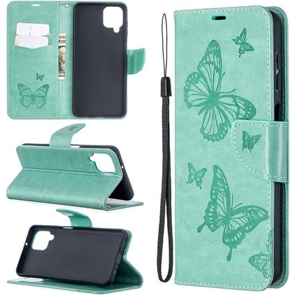 Mobigear Butterfly Housse Samsung Galaxy A12 Etui Porte-Monnaie - Turquoise