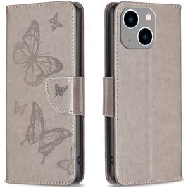 Mobigear Butterfly Housse iPhone 15 Plus Etui Porte-Monnaie - Gris