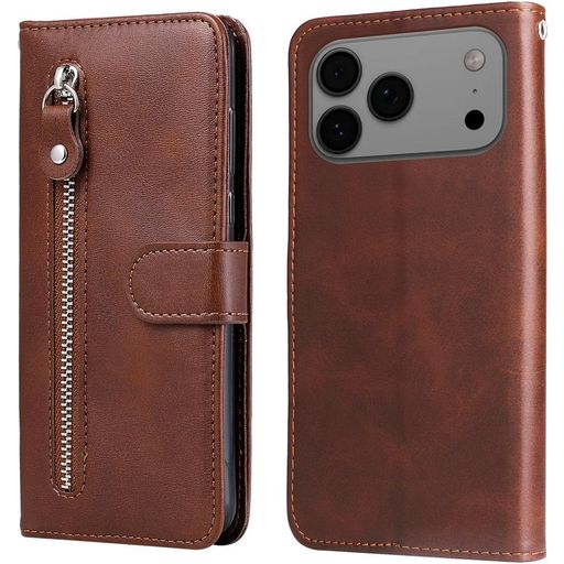 Mobigear Zipper Housse iPhone 17 Pro Max Etui Porte-Monnaie - Marron