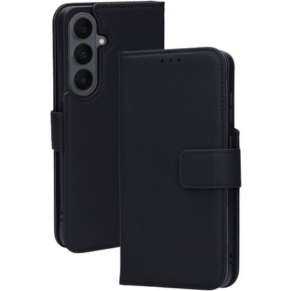 Mobiparts Wallet Housse Samsung Galaxy S26 FE Etui en Cuir Véritable Porte-Monnaie - Noir
