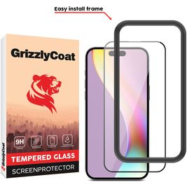 GrizzlyCoat Easy Fit iPhone 15 Plus Verre trempé Protection d'écran - Compatible Coque + Cadre d'installation - Noir