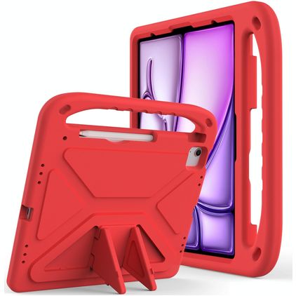 Mobigear AeroArmor Coque iPad Air 13 Pouces (2024) Coque de tablette pour enfants avec Poignée Enfants en EVA + Porte-crayon - Rouge