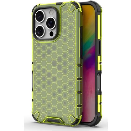 Mobigear Honeycomb Coque iPhone 16 Pro Coque arrière Rigide Anti-Chocs - Vert